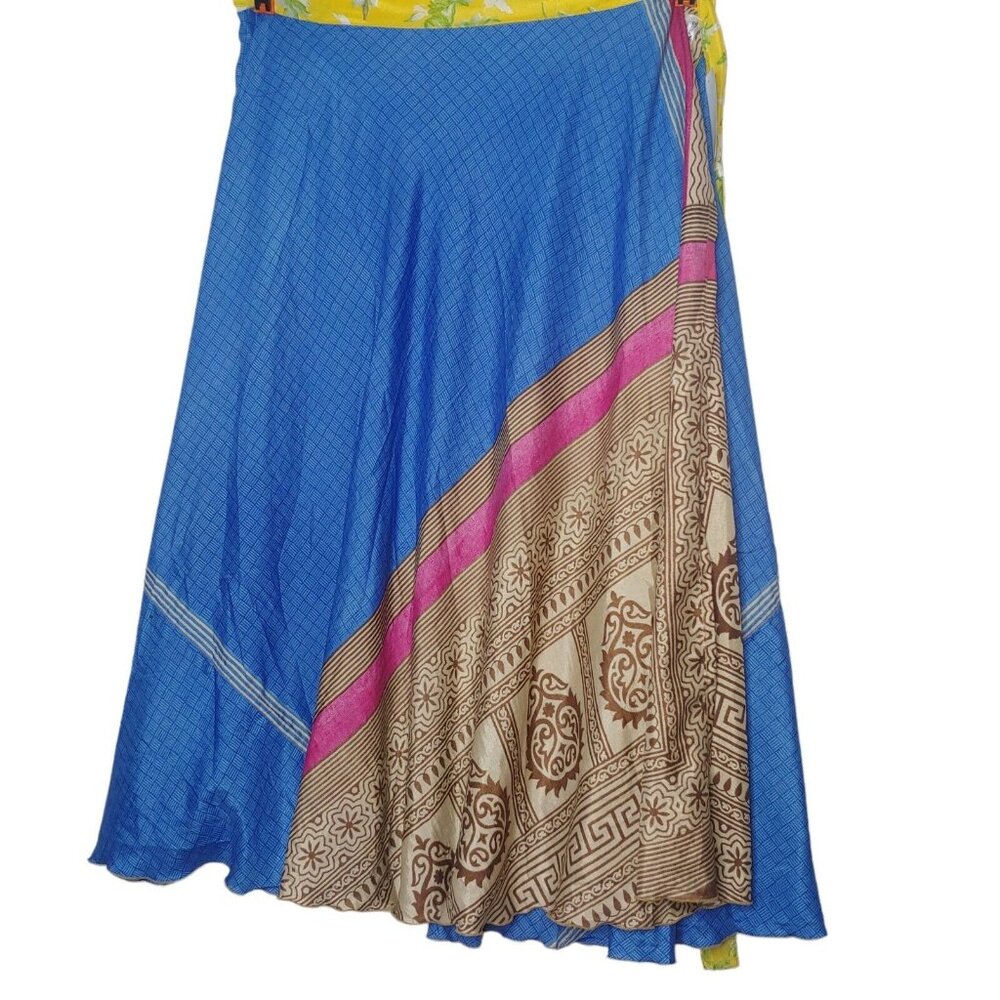 Darn Good Yarn Sari Wrap Skirt Plus 22-26 Long Sari Silk Hippie Bohemian Layered